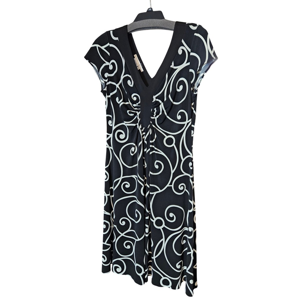 Maggy London Womens Black White Scroll Print V-Neck Empire Waist Dress Size 14
